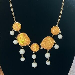 Handmade Chic Gold and White Statement Chunky Necklace‎